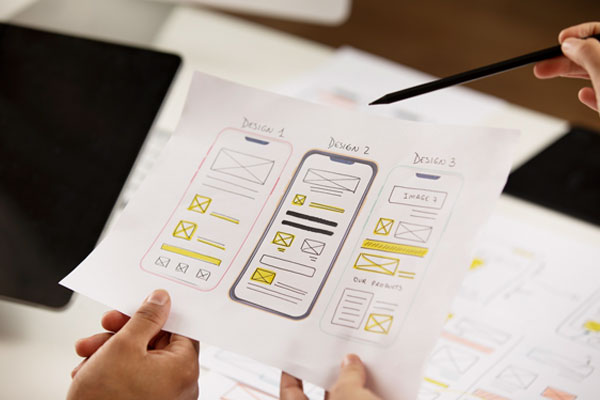 Web and mobile app design wireframe sketch